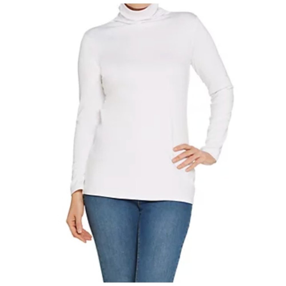 Attitudes by Renee Finespun Jersey Funnel Neck Knit Top Chalk White Size Small